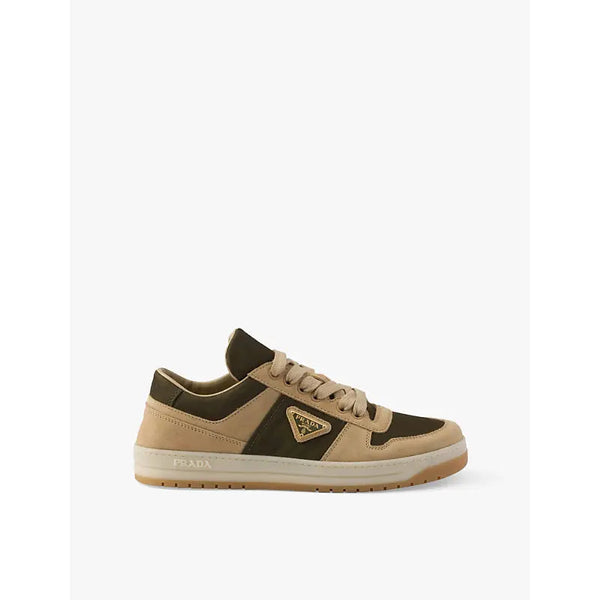 Prada Downtown logo-plaque suede-blend low-top trainers