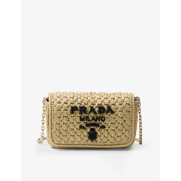 Prada Embroidered-logo crochet shoulder bag | LYBSTORE