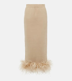 Prada Feather-trimmed cotton midi skirt