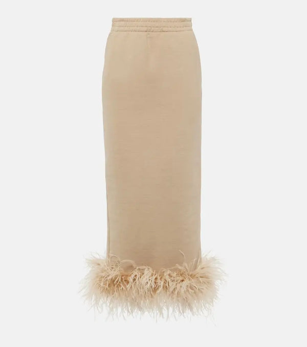 Prada Feather-trimmed cotton midi skirt | LYBSTORE