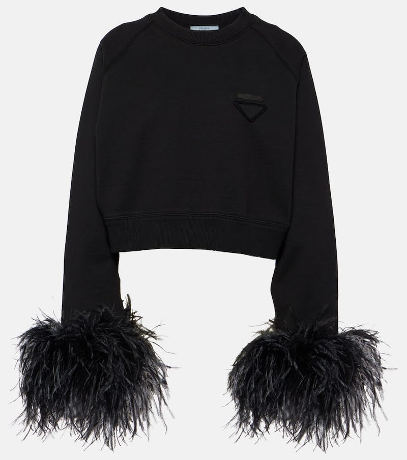 Prada Feather-trimmed cotton sweatshirt