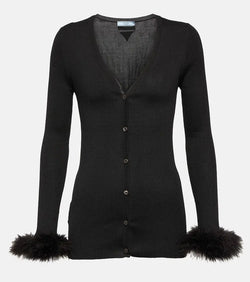 Prada Feather-trimmed silk cardigan | LYBSTORE