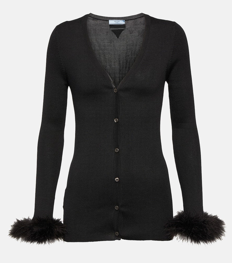 Prada Feather-trimmed silk cardigan