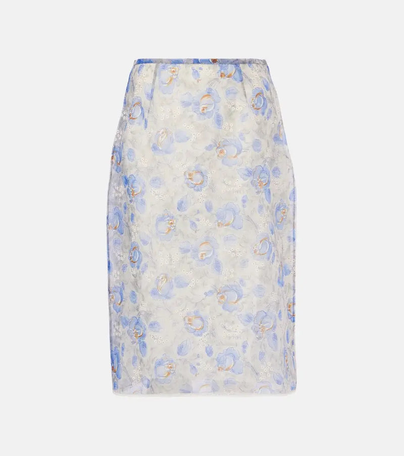 Prada Floral sheer chiffon pencil skirt | LYBSTORE