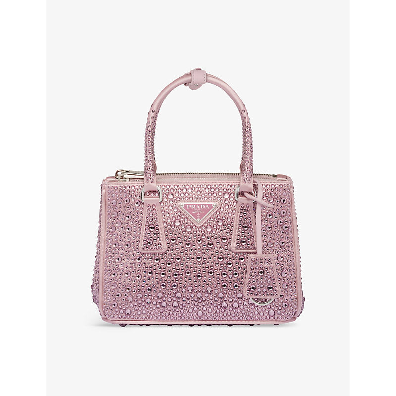 Womens Prada Galleria mini crystal-embellished satin bag