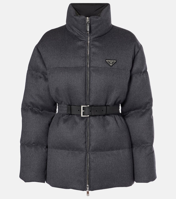 Prada Leather-trimmed wool puffer jacket | LYBSTORE