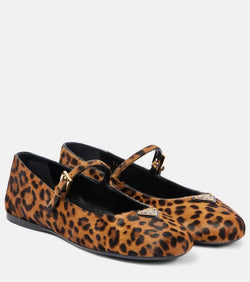 Prada Leopard-print calf hair Mary Jane flats | LYBSTORE