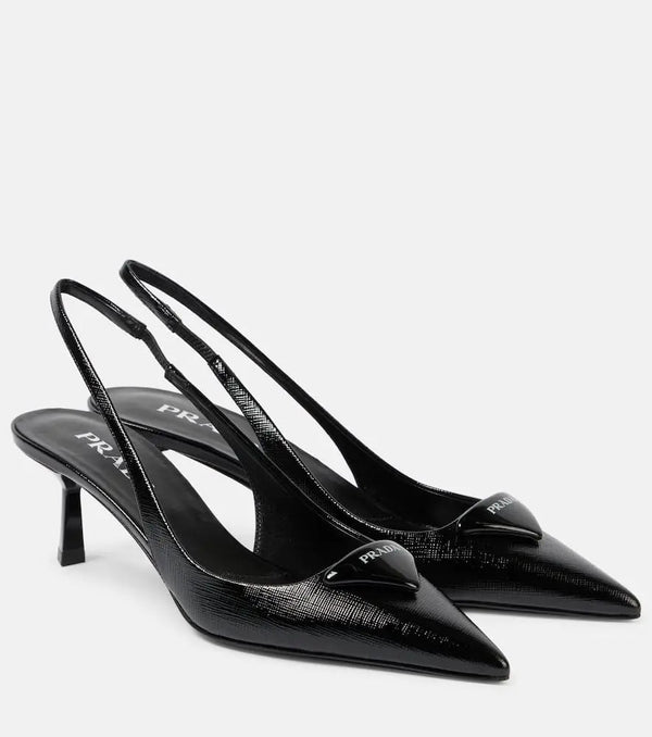 Prada Logo 55 leather slingback pumps | LYBSTORE