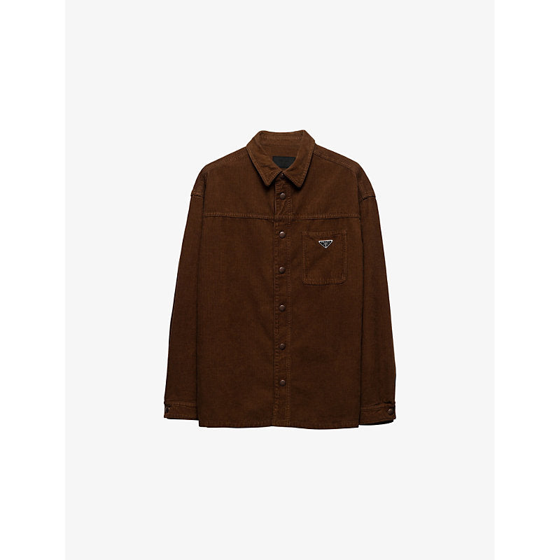 Prada Logo-badge relaxed-fit corduroy cotton shirt