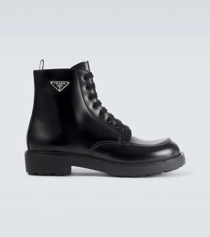 Prada Logo brushed leather boots | LYBSTORE