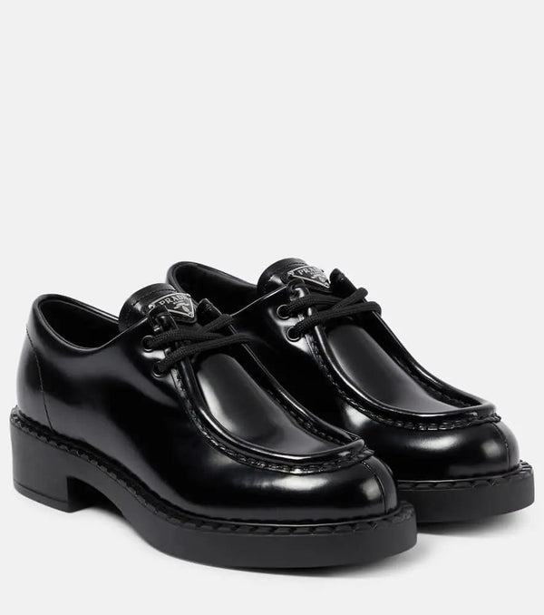 Prada Logo brushed leather lace-up shoes | LYBSTORE