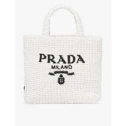 Prada Logo-embroidered small crochet tote bag