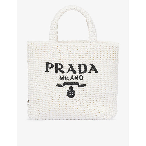 Prada Logo-embroidered small crochet tote bag | LYBSTORE