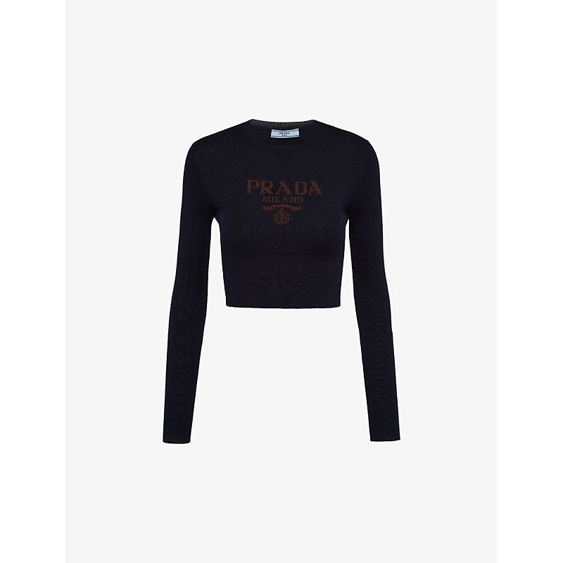 Womens Prada Logo-intarsia cropped silk jumper