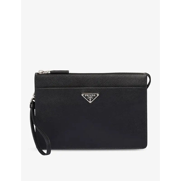 Prada Logo-plaque Saffiano-leather pouch | Prada