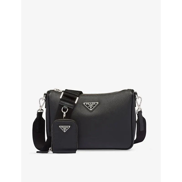 Prada Logo-plaque Saffiano-leather shoulder bag | Prada