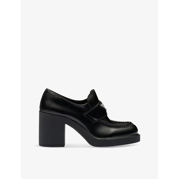 Prada Logo-plaque leather heeled loafers | Prada