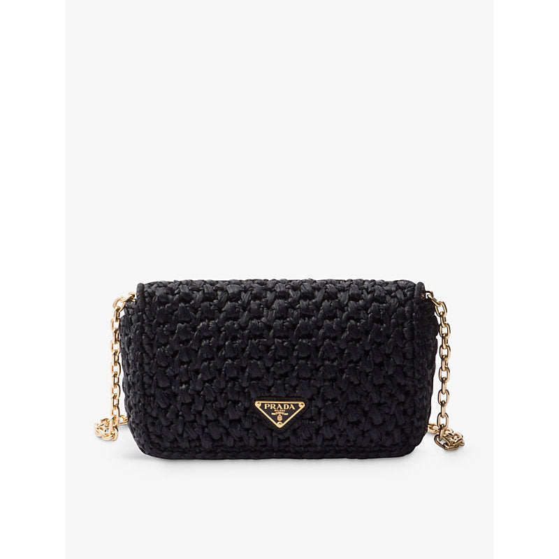 Prada Logo-plaque raffia-effect woven shoulder bag