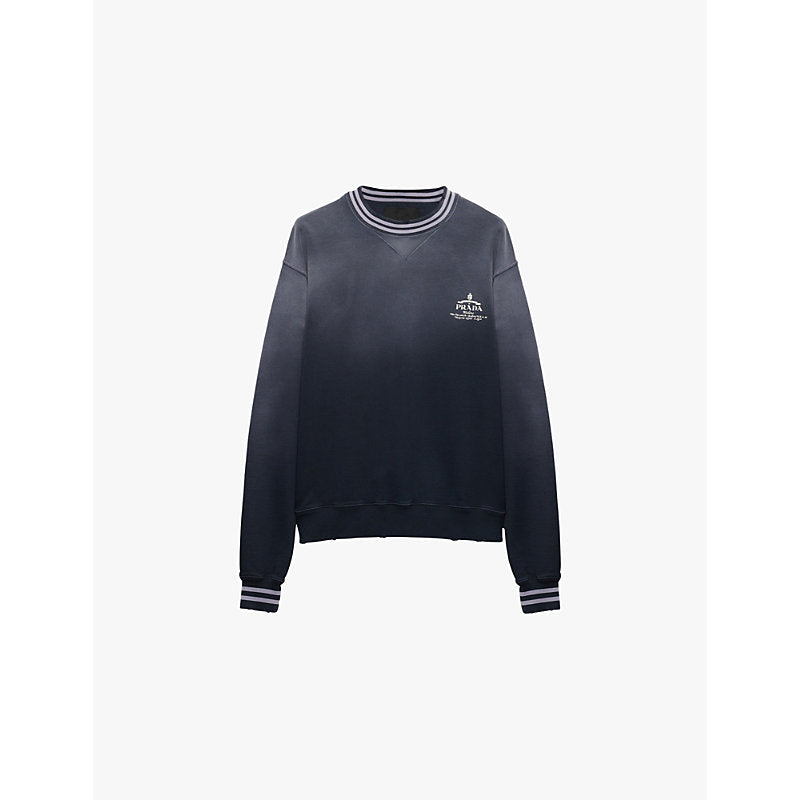 Prada Logo-print contrast-stripe cotton sweatshirt