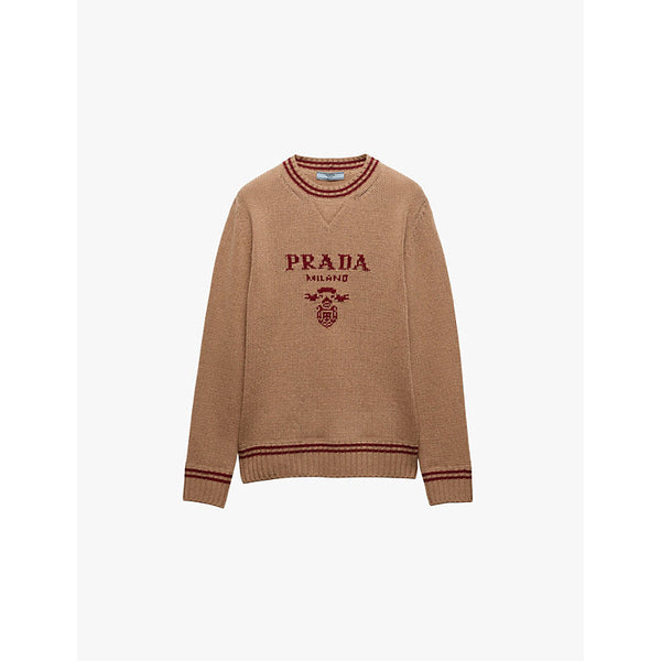 Womens Prada Logo-print crew-neck wool and cashmere-blend jumper