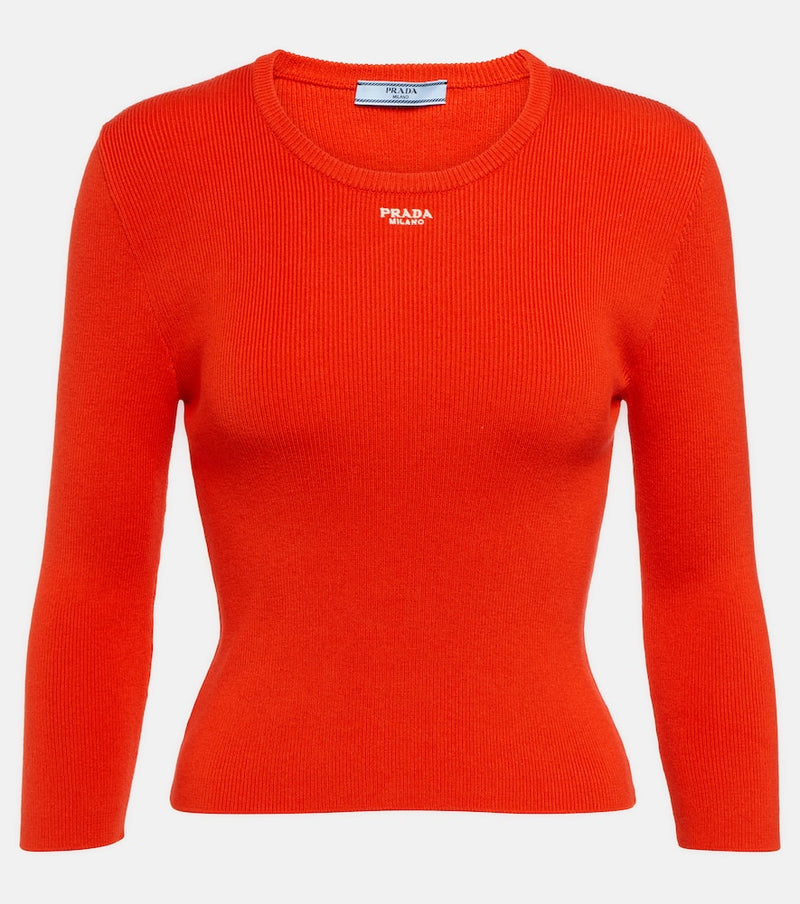 Prada Logo ribbed-knit cotton-blend sweater