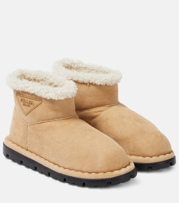 Prada Logo shearling-lined ankle boots | LYBSTORE