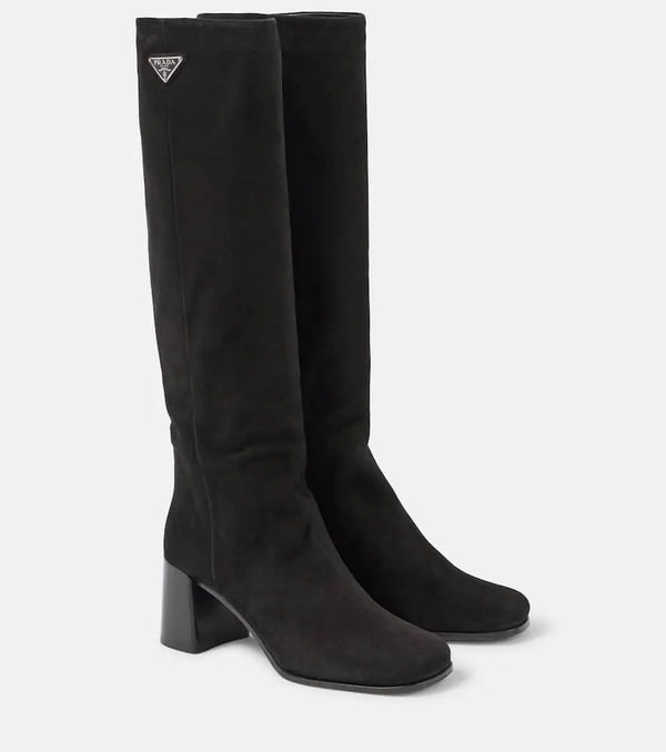 Prada Logo suede knee-high boots | LYBSTORE