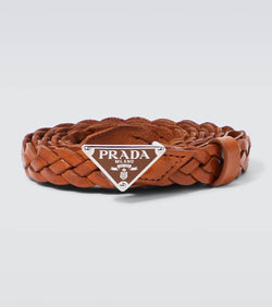 Prada Logo woven leather belt