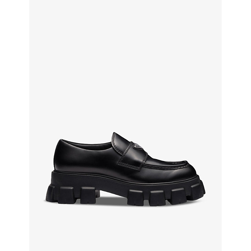  Prada Monolith logo-embellished brushed leather loafers