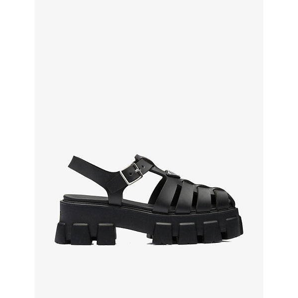 Womens Prada Monolith logo-plaque chunky-sole caged rubber sandals