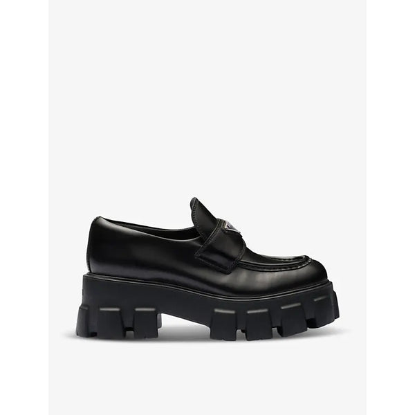 Prada Monolith logo-plaque leather loafers