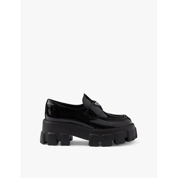 Prada Monolith logo-plaque patent-leather loafers