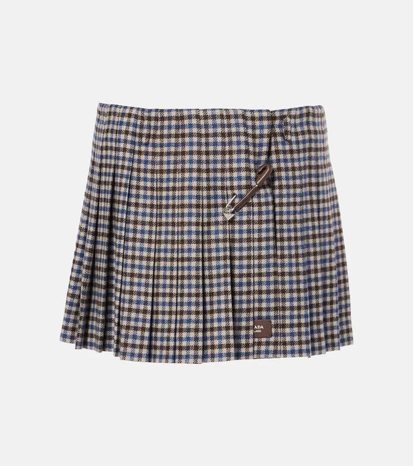 Prada Pleated checked wool twill miniskirt