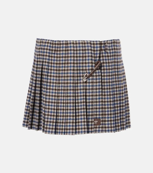 Prada Pleated checked wool twill miniskirt | LYBSTORE