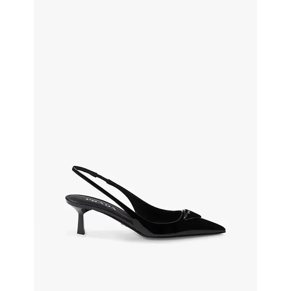 Prada Pointed-toe branded patent-leather heels