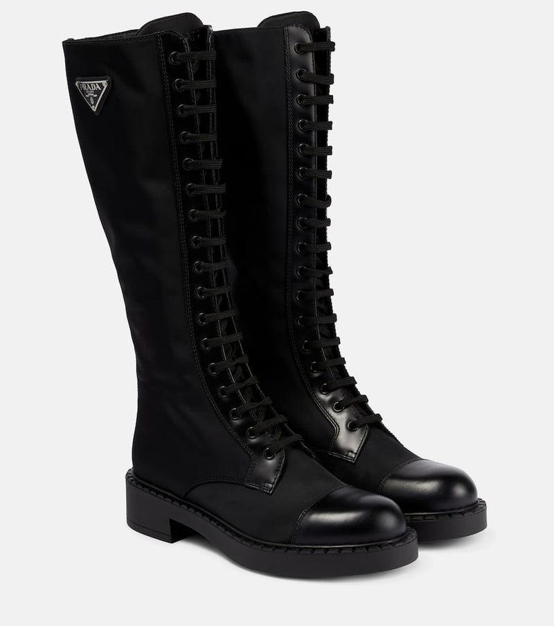 Prada Re-Nylon and leather knee-high boots