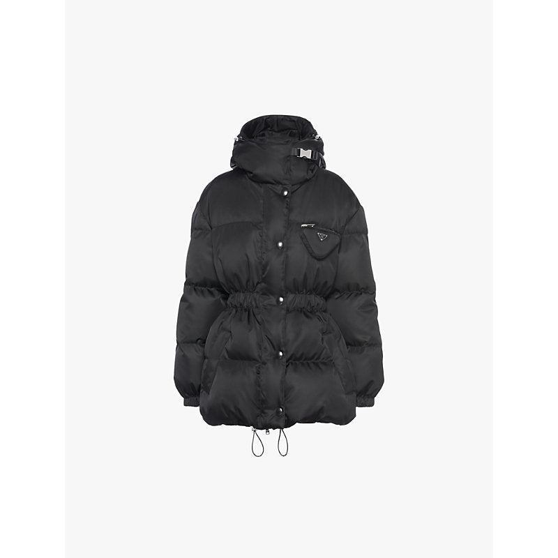 Womens Prada Re-Nylon hooded recycled nylon-down jacket