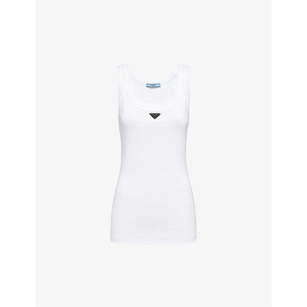 Prada Ribbed scoop-neck cotton top | LYBSTORE