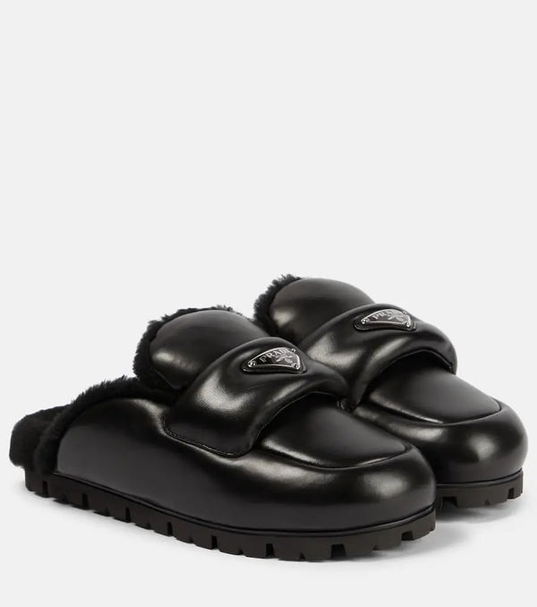 Prada Shearling-lined leather slides | LYBSTORE