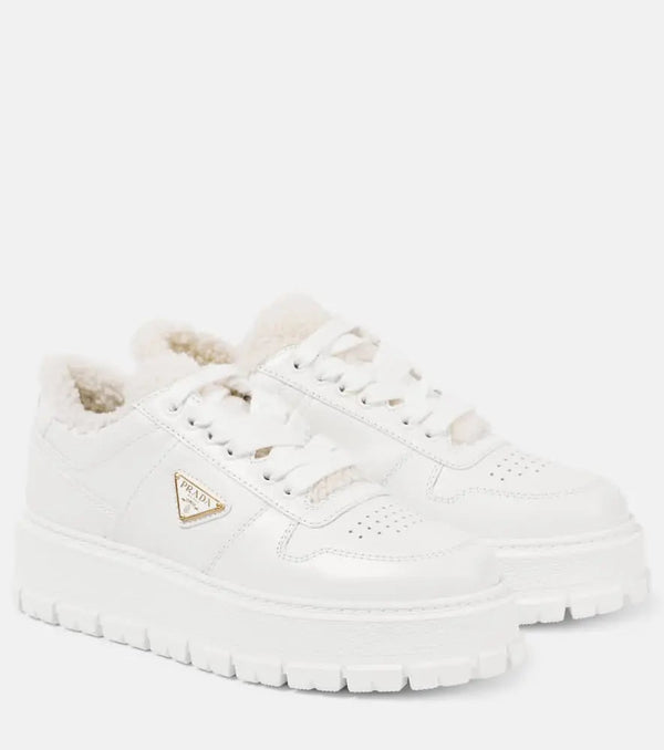 Prada Shearling-lined platform leather sneakers | LYBSTORE