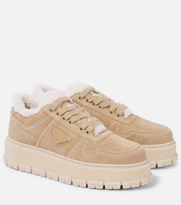 Prada Shearling-lined suede sneakers