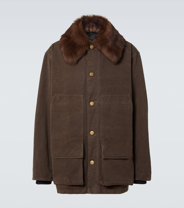 Prada Shearling-trimmed cotton canvas jacket