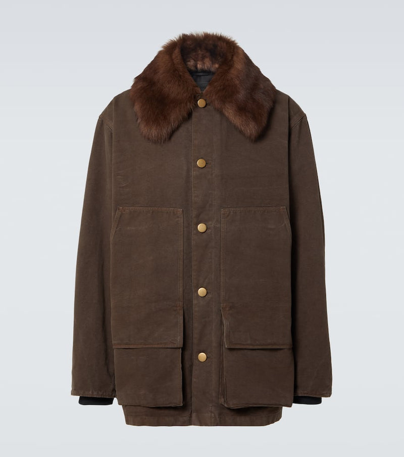 Prada Shearling-trimmed cotton canvas jacket