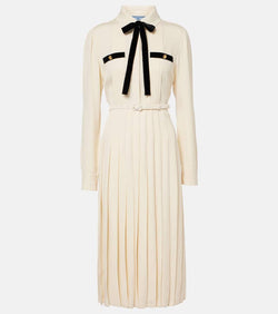 Prada Tie-neck pleated belted shirt dress