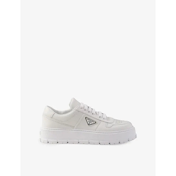 Prada Triangle-plaque lace-up leather low-top trainers