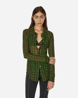 Priscavera Tartan Button Down Top Green