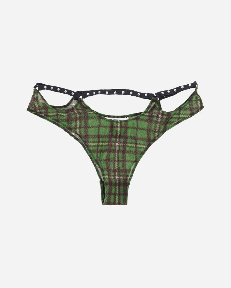 Priscavera Tartan Studded Thong Green