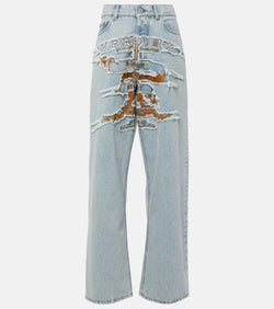 Y/Project Logo embroidered high-rise wide-leg jeans | LYBSTORE