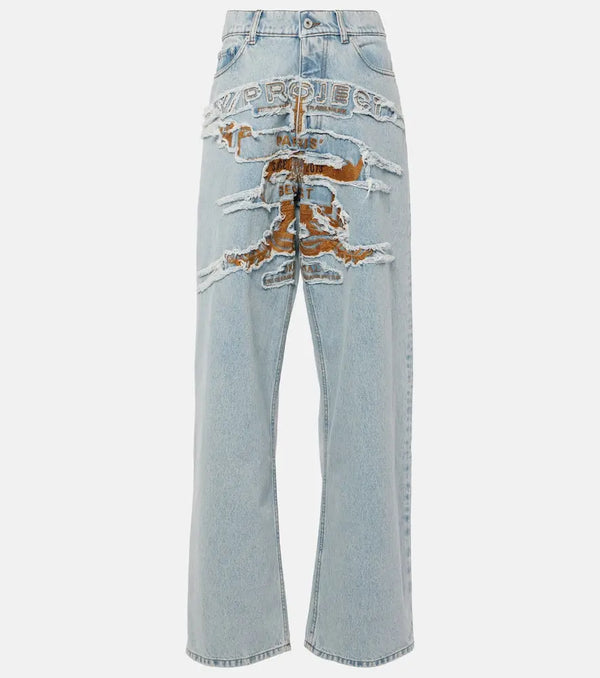 Y/Project Logo embroidered high-rise wide-leg jeans | LYBSTORE