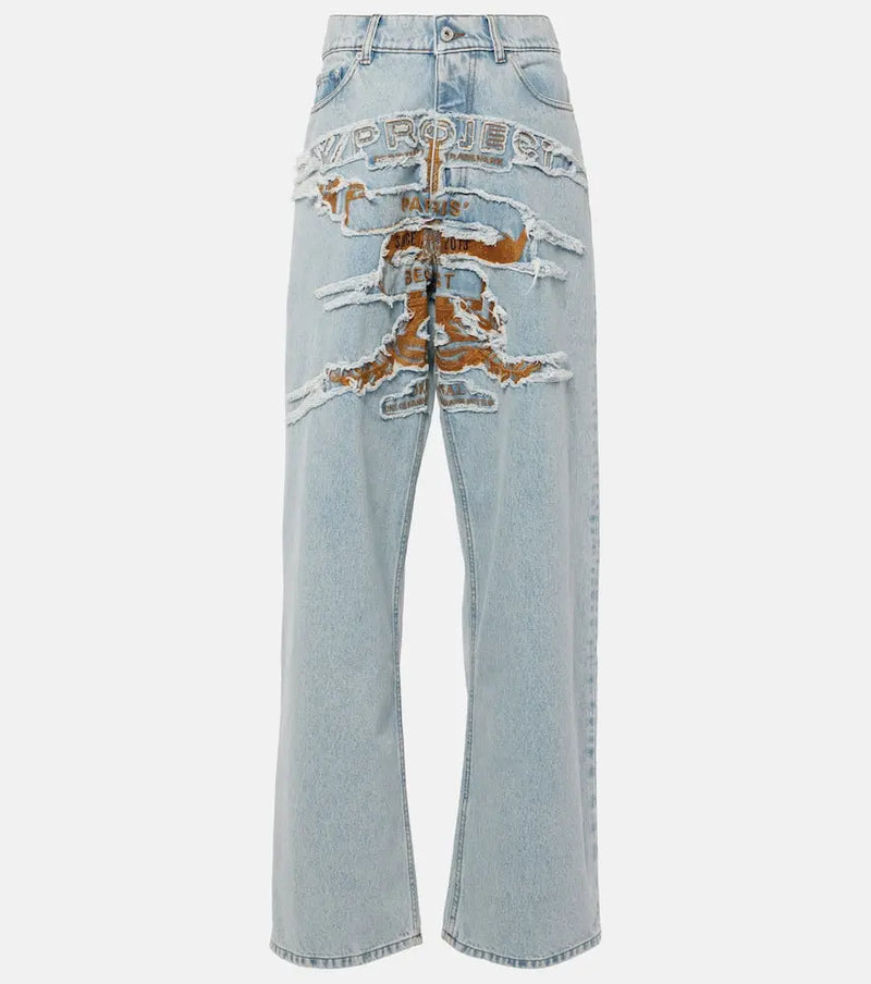 Y/Project Logo embroidered high-rise wide-leg jeans | LYBSTORE